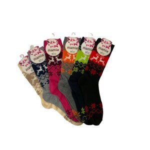 Mamia Christmas Socks 9-11 Bundle Of 6 Pairs Reindeer Fair Isle Print